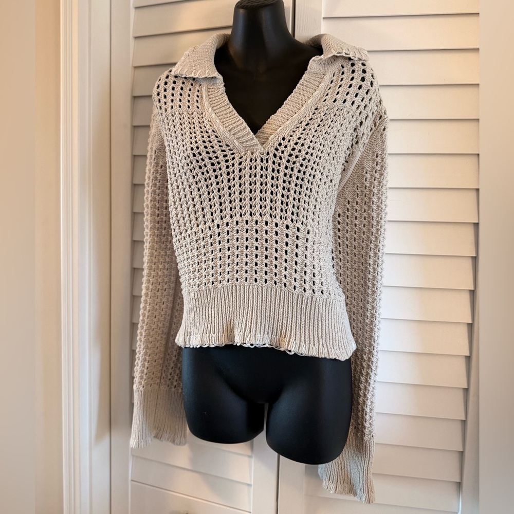 Joie Women’s Boho 70s Cream V-Neck Knit Sweater Size Large